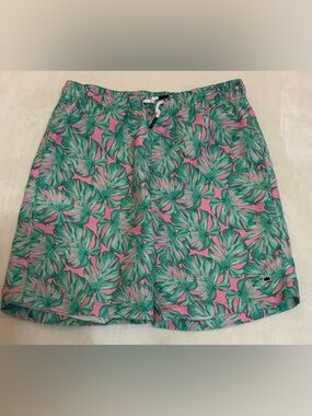 crown & ivy Kids Swim Trunks Pink with Green Leaf Print
